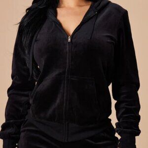 Black Velour Zip Up Hoodie